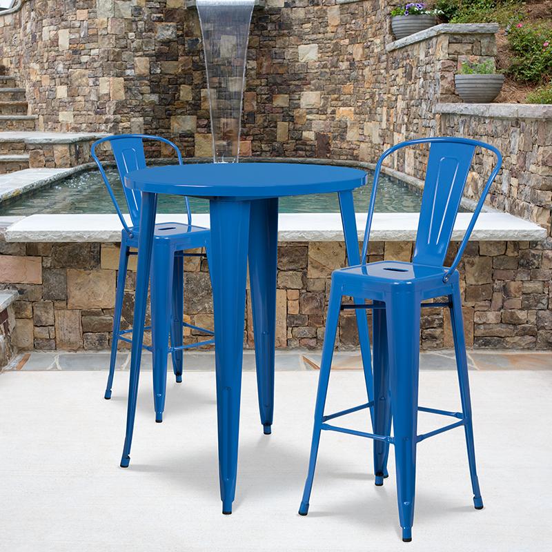 Flash Furniture 30” Round Blue Metal Indoor-Outdoor Bar Table Set with 2 Cafe Stools – CH-51090BH-2-30CAFE-BL-GG Sale