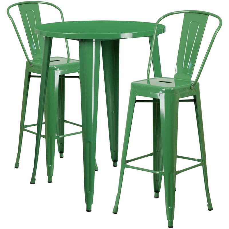 Flash Furniture 30” Round Green Metal Indoor-Outdoor Bar Table Set with 2 Cafe Stools – CH-51090BH-2-30CAFE-GN-GG Fashion