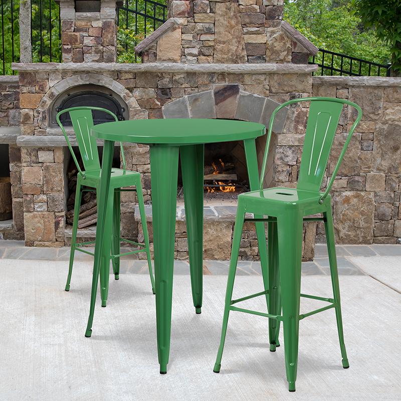 Flash Furniture 30” Round Green Metal Indoor-Outdoor Bar Table Set with 2 Cafe Stools – CH-51090BH-2-30CAFE-GN-GG Fashion