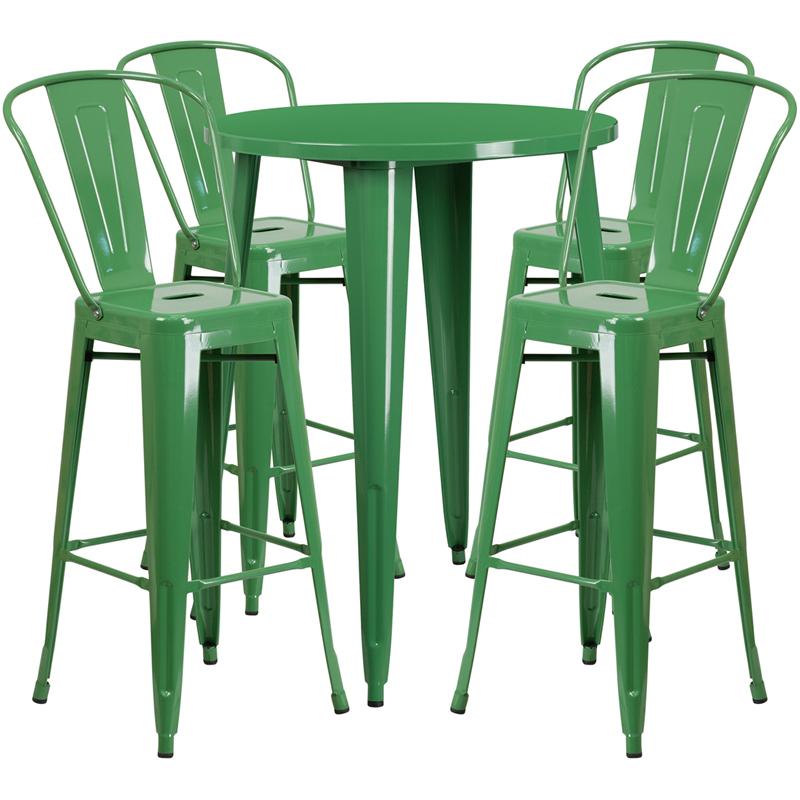 Flash Furniture 30” Round Green Metal Indoor-Outdoor Bar Table Set with 4 Cafe Stools – CH-51090BH-4-30CAFE-GN-GG on Sale