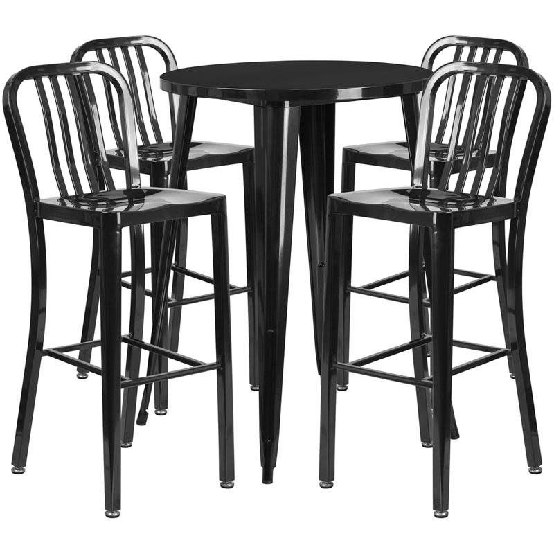 Flash Furniture 30” Round Black Metal Indoor-Outdoor Bar Table Set with 4 Vertical Slat Back Stools – CH-51090BH-4-30VRT-BK-GG Sale