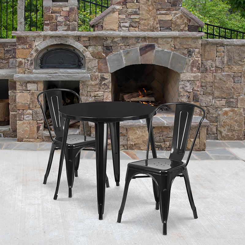 Flash Furniture 30” Round Black Metal Indoor-Outdoor Table Set with 2 Cafe Chairs – CH-51090TH-2-18CAFE-BK-GG Fashion