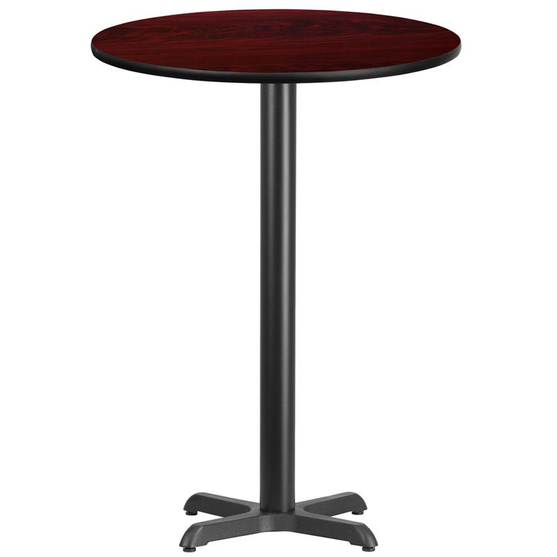 Flash Furniture 30” Round Mahogany Laminate Table Top with 22” x 22” Bar Height Table Base – XU-RD-30-MAHTB-T2222B-GG on Sale