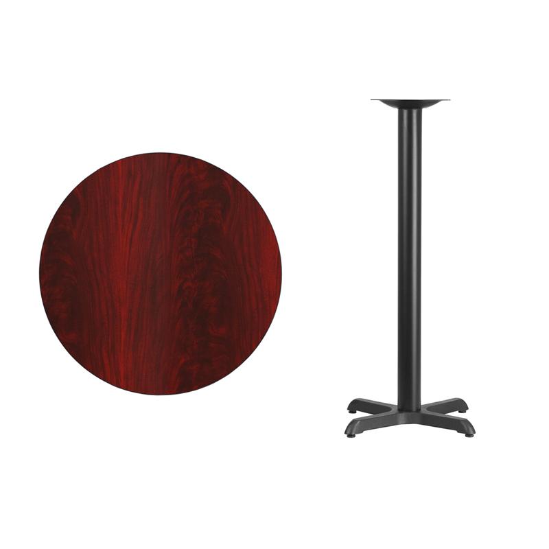 Flash Furniture 30” Round Mahogany Laminate Table Top with 22” x 22” Bar Height Table Base – XU-RD-30-MAHTB-T2222B-GG on Sale