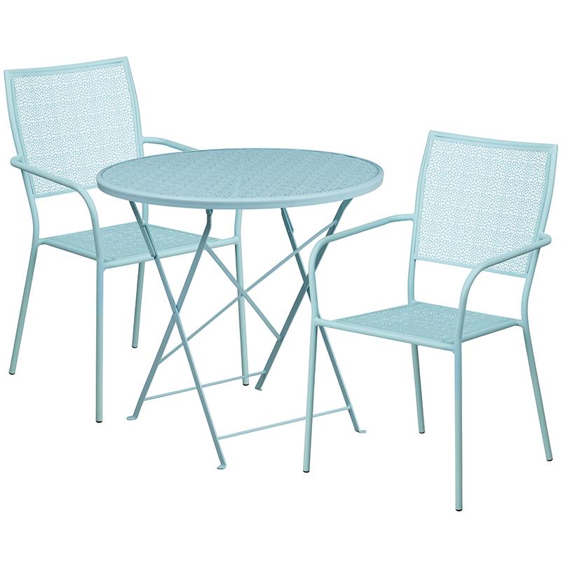 Flash Furniture 30” Round Sky Blue Indoor-Outdoor Steel Folding Patio Table Set with 2 Square Back Chairs – CO-30RDF-02CHR2-SKY-GG Online