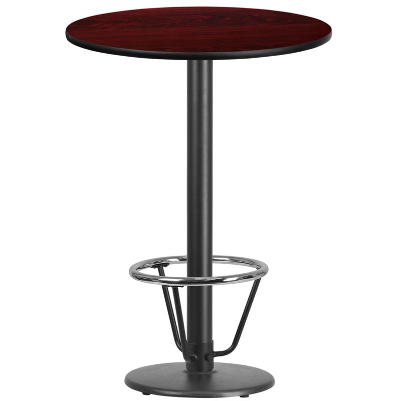 Flash Furniture 30” Round Mahogany Laminate Table Top with 18” Round Bar Height Table Base and Foot Ring – XU-RD-30-MAHTB-TR18B-3CFR-GG on Sale