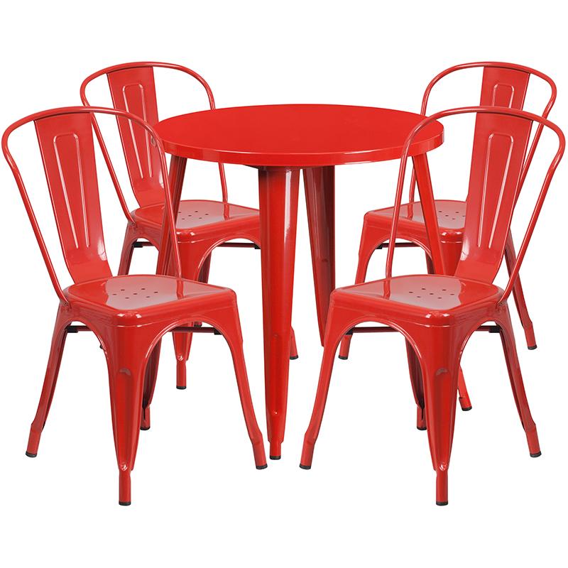 Flash Furniture 30” Round Red Metal Indoor-Outdoor Table Set with 4 Cafe Chairs – CH-51090TH-4-18CAFE-RED-GG Online