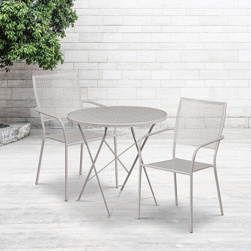 Flash Furniture 30” Round Light Gray Indoor-Outdoor Steel Folding Patio Table Set with 2 Square Back Chairs – CO-30RDF-02CHR2-SIL-GG Discount