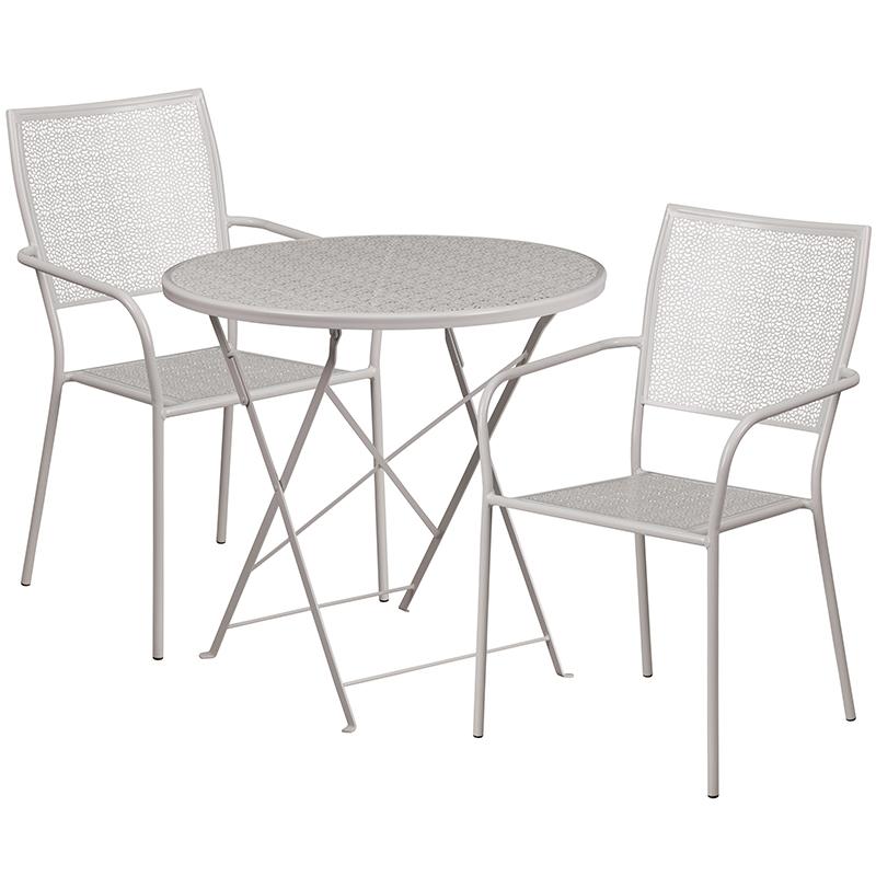 Flash Furniture 30” Round Light Gray Indoor-Outdoor Steel Folding Patio Table Set with 2 Square Back Chairs – CO-30RDF-02CHR2-SIL-GG Discount