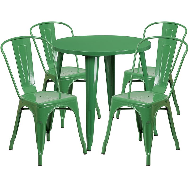 Flash Furniture 30” Round Green Metal Indoor-Outdoor Table Set with 4 Cafe Chairs – CH-51090TH-4-18CAFE-GN-GG Online now