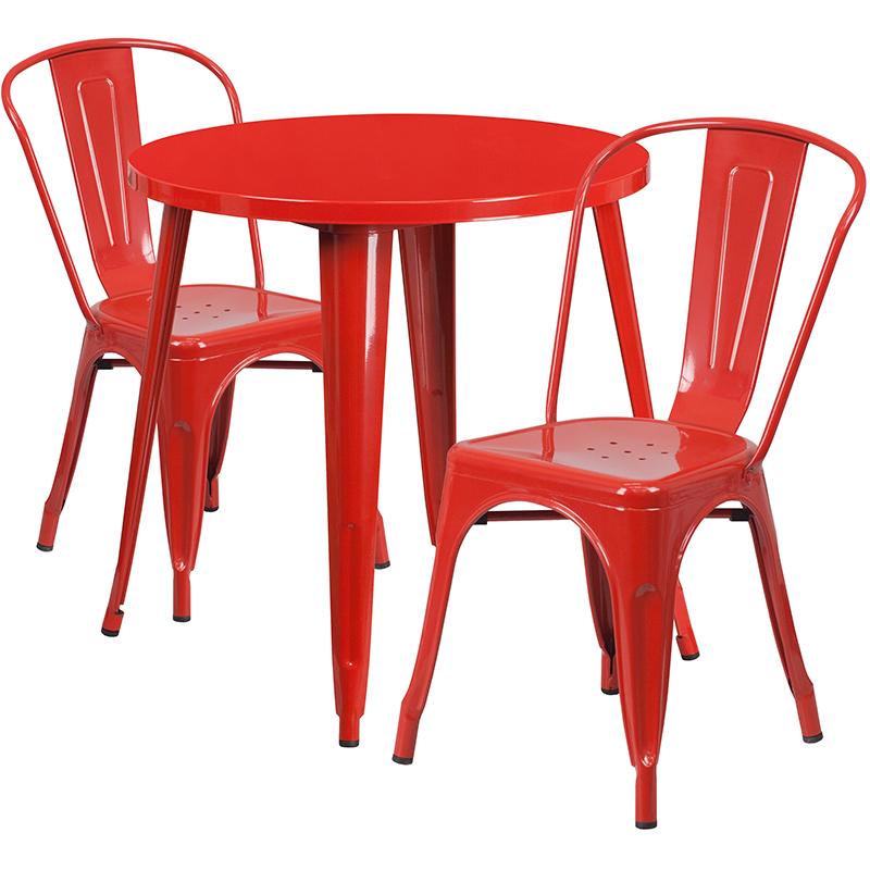 Flash Furniture 30” Round Red Metal Indoor-Outdoor Table Set with 2 Cafe Chairs – CH-51090TH-2-18CAFE-RED-GG Online now