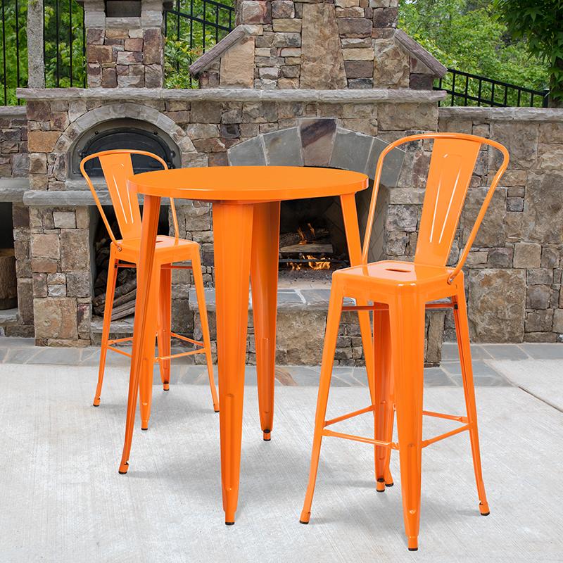 Flash Furniture 30” Round Orange Metal Indoor-Outdoor Bar Table Set with 2 Cafe Stools – CH-51090BH-2-30CAFE-OR-GG Sale