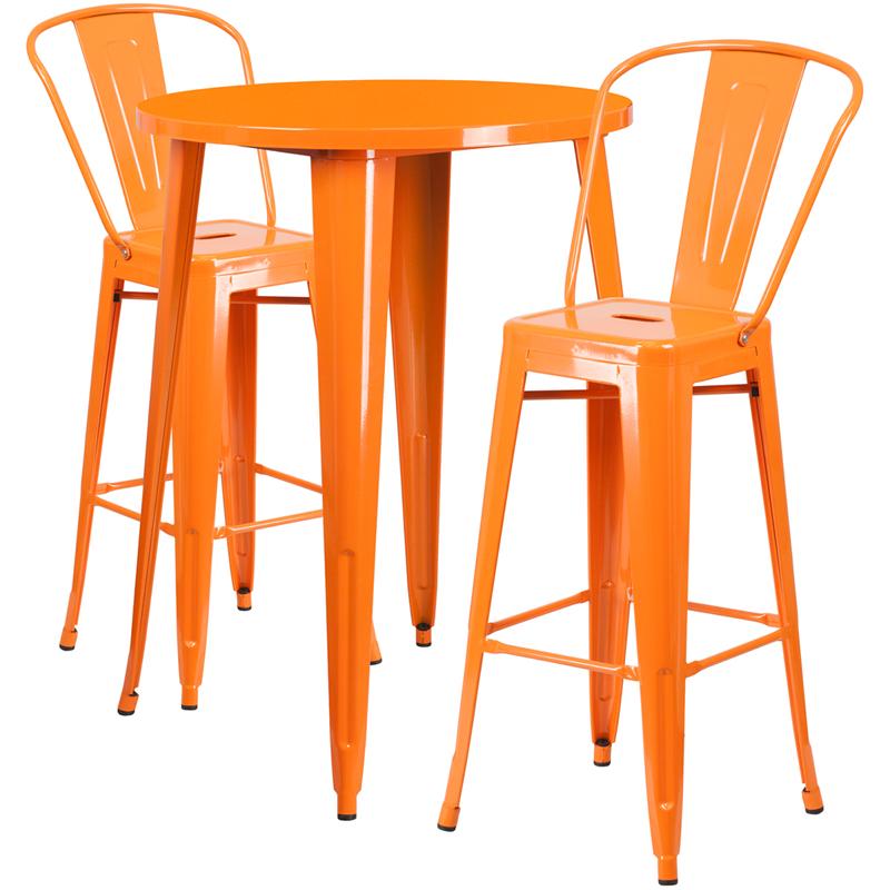 Flash Furniture 30” Round Orange Metal Indoor-Outdoor Bar Table Set with 2 Cafe Stools – CH-51090BH-2-30CAFE-OR-GG Sale