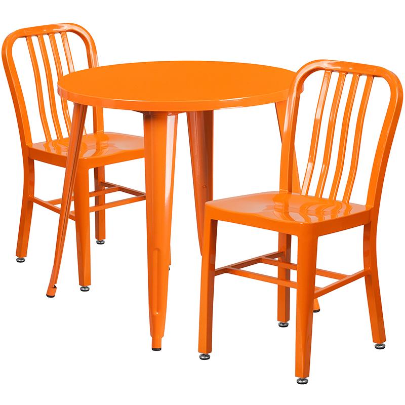 Flash Furniture 30” Round Orange Metal Indoor-Outdoor Table Set with 2 Vertical Slat Back Chairs – CH-51090TH-2-18VRT-OR-GG Sale