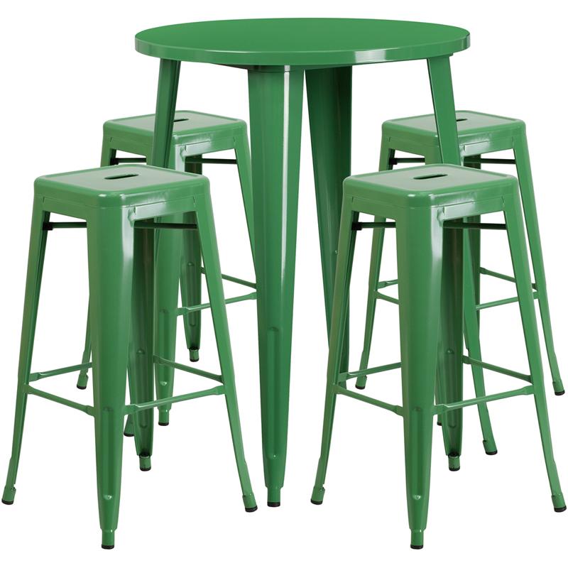 Flash Furniture 30” Round Green Metal Indoor-Outdoor Bar Table Set with 4 Square Seat Backless Stools – CH-51090BH-4-30SQST-GN-GG Sale