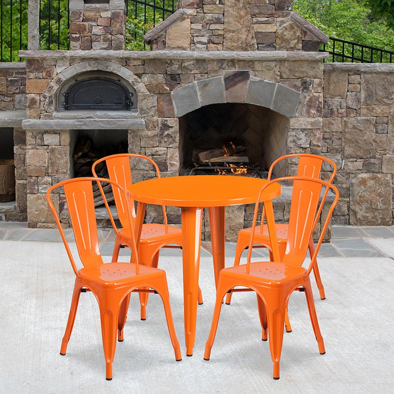 Flash Furniture 30” Round Orange Metal Indoor-Outdoor Table Set with 4 Cafe Chairs – CH-51090TH-4-18CAFE-OR-GG Online Sale