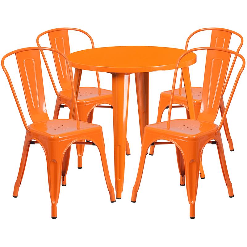 Flash Furniture 30” Round Orange Metal Indoor-Outdoor Table Set with 4 Cafe Chairs – CH-51090TH-4-18CAFE-OR-GG Online Sale