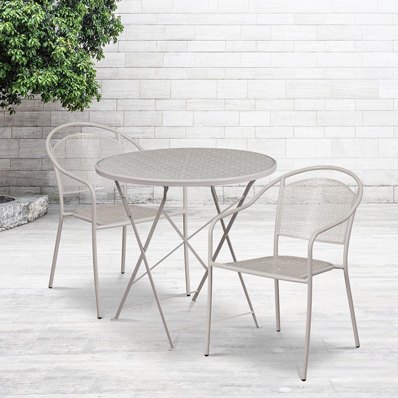 Flash Furniture 30” Round Light Gray Indoor-Outdoor Steel Folding Patio Table Set with 2 Round Back Chairs – CO-30RDF-03CHR2-SIL-GG Fashion