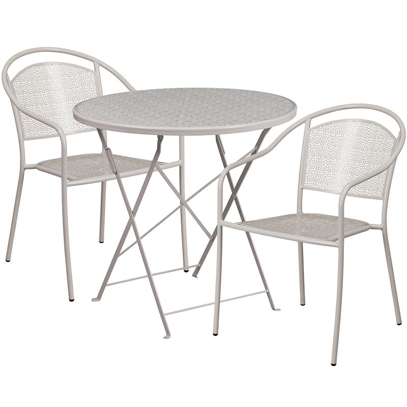 Flash Furniture 30” Round Light Gray Indoor-Outdoor Steel Folding Patio Table Set with 2 Round Back Chairs – CO-30RDF-03CHR2-SIL-GG Fashion