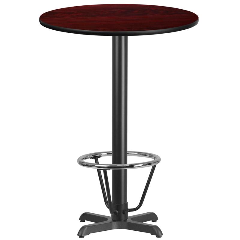 Flash Furniture 30” Round Mahogany Laminate Table Top with 22” x 22” Bar Height Table Base and Foot Ring – XU-RD-30-MAHTB-T2222B-3CFR-GG Online