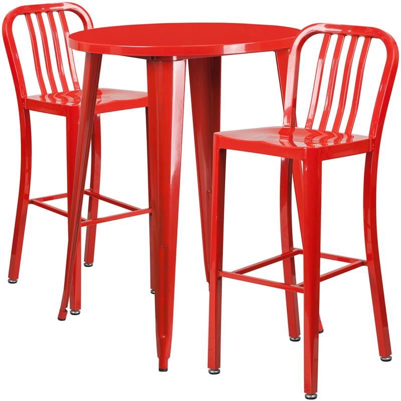 Flash Furniture 30” Round Red Metal Indoor-Outdoor Bar Table Set with 2 Vertical Slat Back Stools – CH-51090BH-2-30VRT-RED-GG Online
