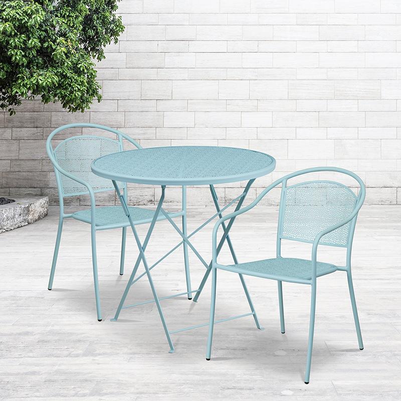 Flash Furniture 30” Round Sky Blue Indoor-Outdoor Steel Folding Patio Table Set with 2 Round Back Chairs – CO-30RDF-03CHR2-SKY-GG Fashion
