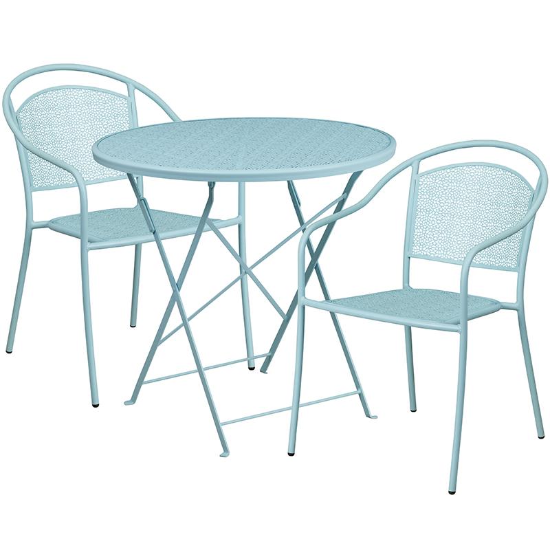 Flash Furniture 30” Round Sky Blue Indoor-Outdoor Steel Folding Patio Table Set with 2 Round Back Chairs – CO-30RDF-03CHR2-SKY-GG Fashion