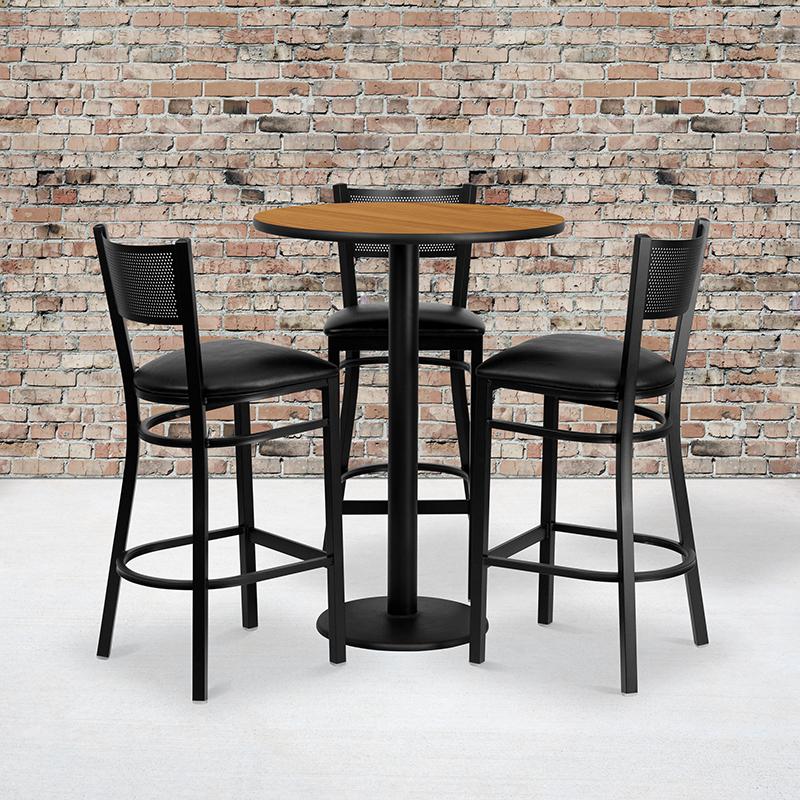 Flash Furniture 30” Round Natural Laminate Table Set with 3 Grid Back Metal Barstools – Black Vinyl Seat – MD-0016-GG Sale