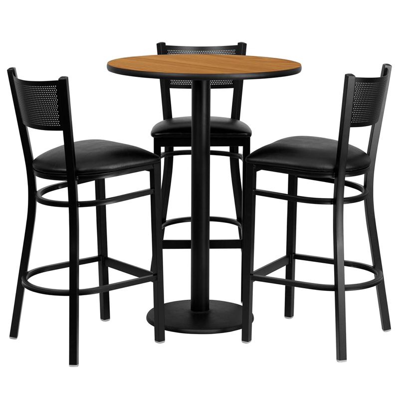Flash Furniture 30” Round Natural Laminate Table Set with 3 Grid Back Metal Barstools – Black Vinyl Seat – MD-0016-GG Sale