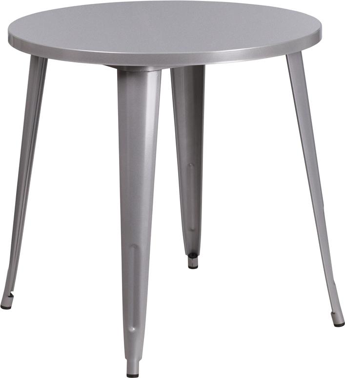 Flash Furniture 30” Round Silver Metal Indoor-Outdoor Table – CH-51090-29-SIL-GG Online Hot Sale