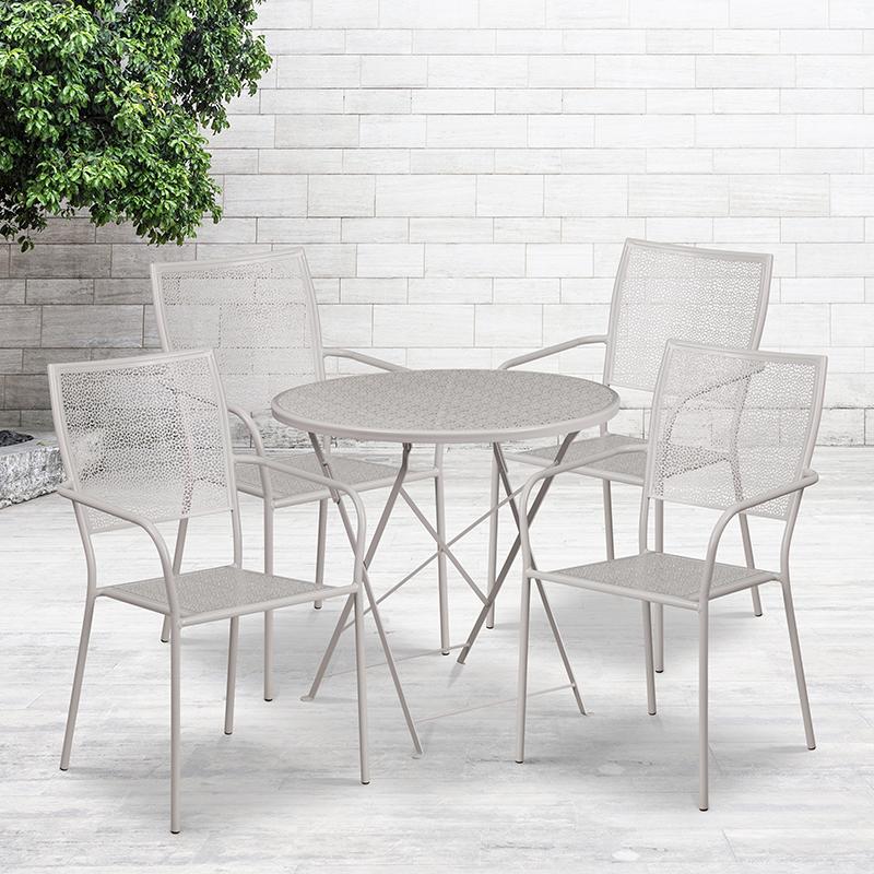 Flash Furniture 30” Round Light Gray Indoor-Outdoor Steel Folding Patio Table Set with 4 Square Back Chairs – CO-30RDF-02CHR4-SIL-GG Fashion