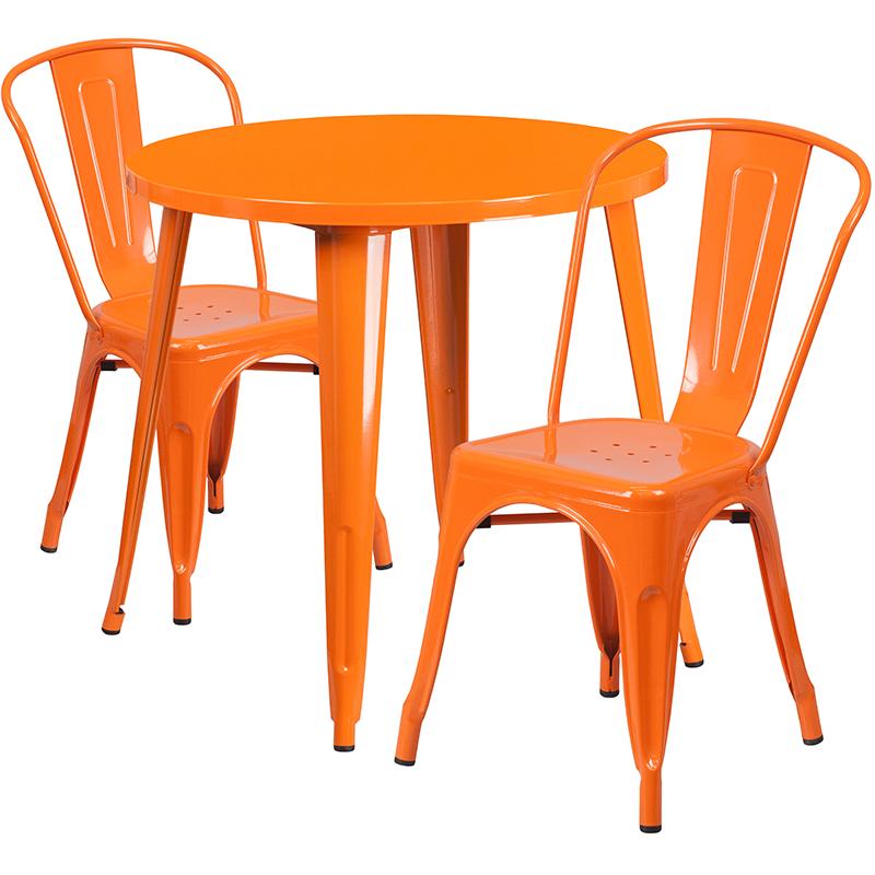 Flash Furniture 30” Round Orange Metal Indoor-Outdoor Table Set with 2 Cafe Chairs – CH-51090TH-2-18CAFE-OR-GG on Sale