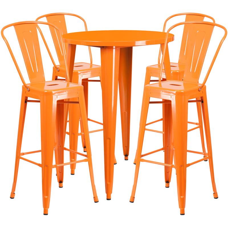 Flash Furniture 30” Round Orange Metal Indoor-Outdoor Bar Table Set with 4 Cafe Stools – CH-51090BH-4-30CAFE-OR-GG Online Hot Sale