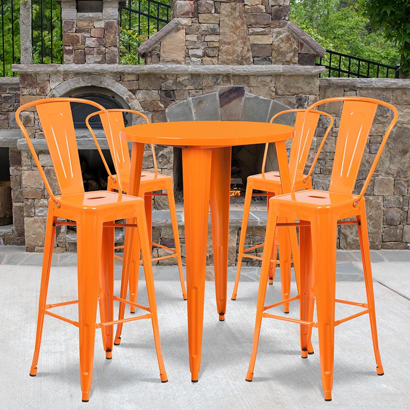 Flash Furniture 30” Round Orange Metal Indoor-Outdoor Bar Table Set with 4 Cafe Stools – CH-51090BH-4-30CAFE-OR-GG Online Hot Sale