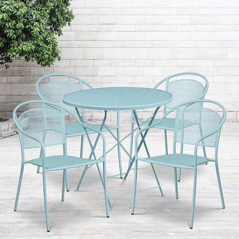 Flash Furniture 30” Round Sky Blue Indoor-Outdoor Steel Folding Patio Table Set with 4 Round Back Chairs – CO-30RDF-03CHR4-SKY-GG Sale
