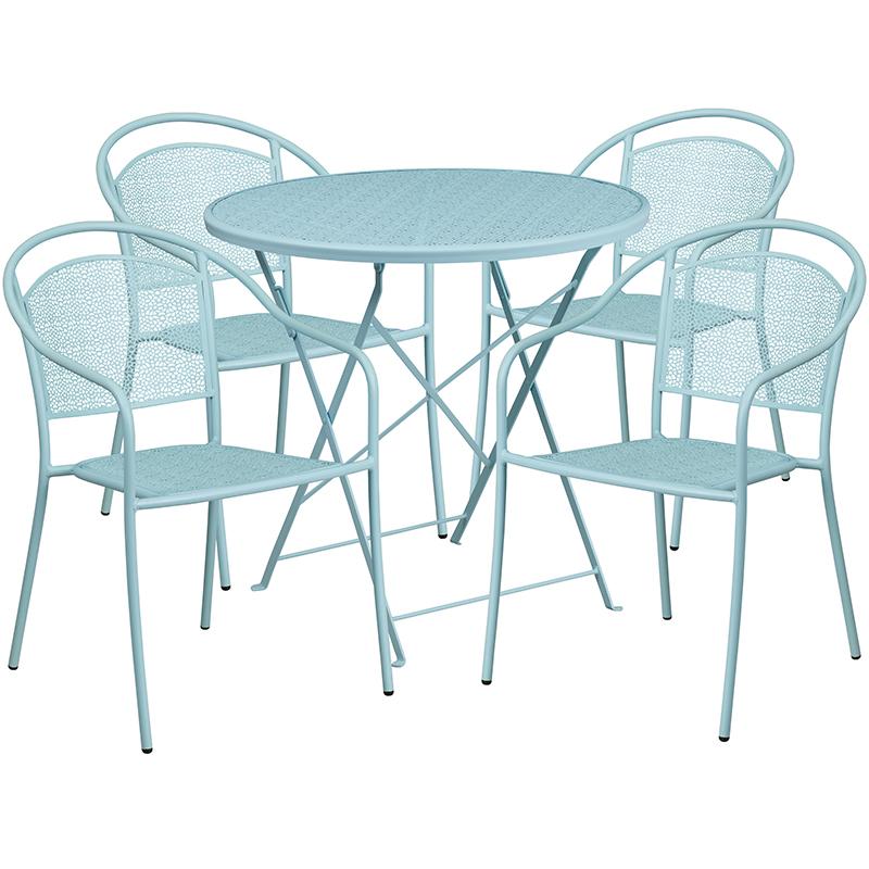 Flash Furniture 30” Round Sky Blue Indoor-Outdoor Steel Folding Patio Table Set with 4 Round Back Chairs – CO-30RDF-03CHR4-SKY-GG Sale