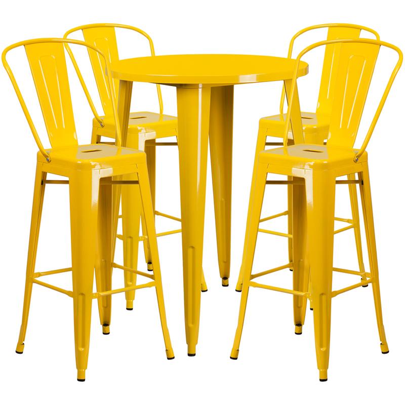 Flash Furniture 30” Round Yellow Metal Indoor-Outdoor Bar Table Set with 4 Cafe Stools – CH-51090BH-4-30CAFE-YL-GG Hot on Sale