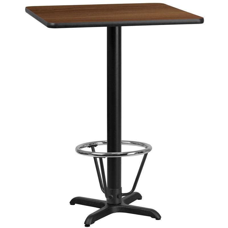 Flash Furniture 30” Square Walnut Laminate Table Top with 22” x 22” Bar Height Table Base and Foot Ring – XU-WALTB-3030-T2222B-3CFR-GG Fashion