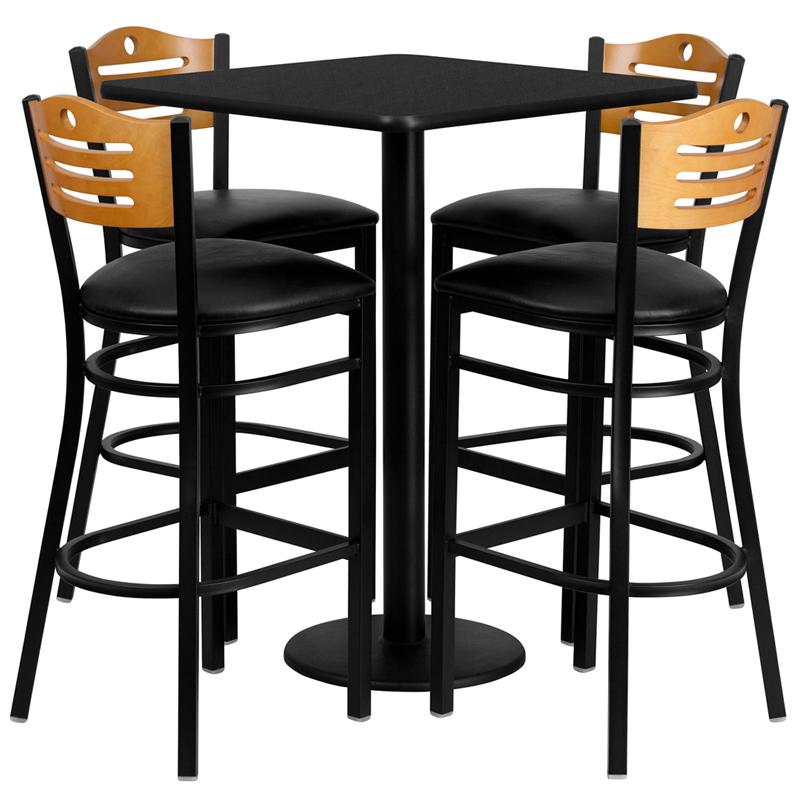 Flash Furniture 30” Square Black Laminate Table Set with 4 Wood Slat Back Metal Barstools – Black Vinyl Seat – MD-0019-GG Online now