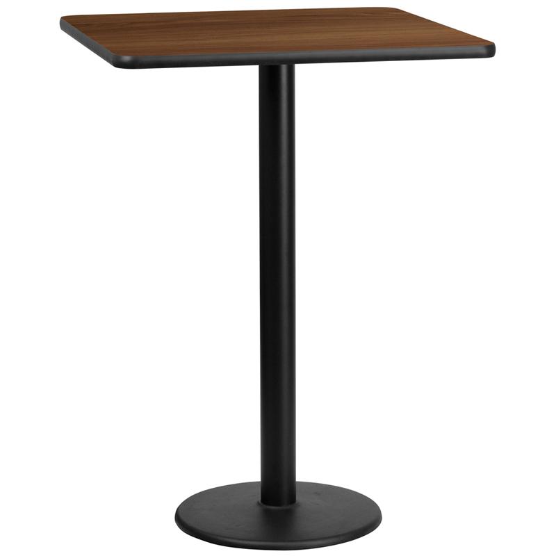 Flash Furniture 30” Square Walnut Laminate Table Top with 18” Round Bar Height Table Base – XU-WALTB-3030-TR18B-GG Online Sale