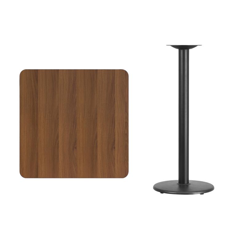 Flash Furniture 30” Square Walnut Laminate Table Top with 18” Round Bar Height Table Base – XU-WALTB-3030-TR18B-GG Online Sale