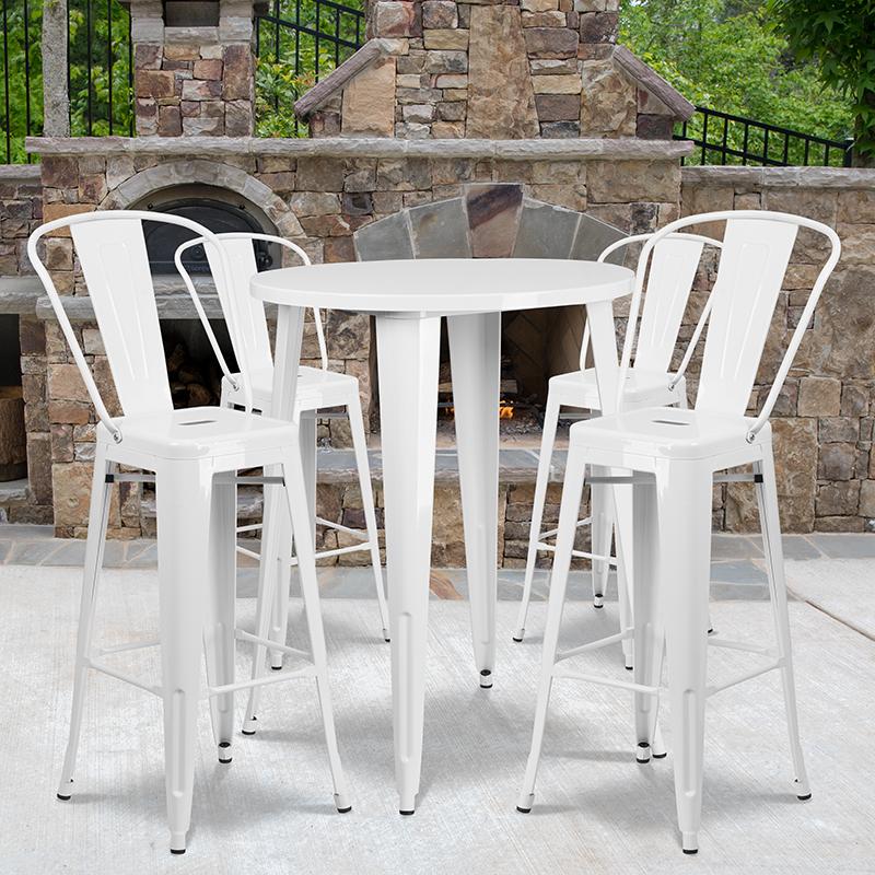Flash Furniture 30” Round White Metal Indoor-Outdoor Bar Table Set with 4 Cafe Stools – CH-51090BH-4-30CAFE-WH-GG Online Sale