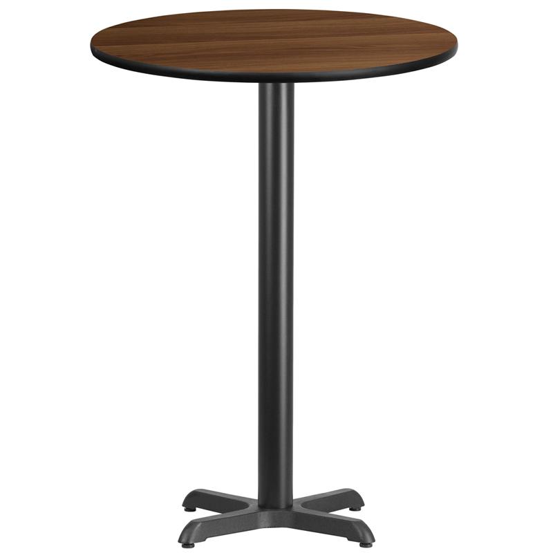 Flash Furniture 30” Round Walnut Laminate Table Top with 22” x 22” Bar Height Table Base – XU-RD-30-WALTB-T2222B-GG Hot on Sale