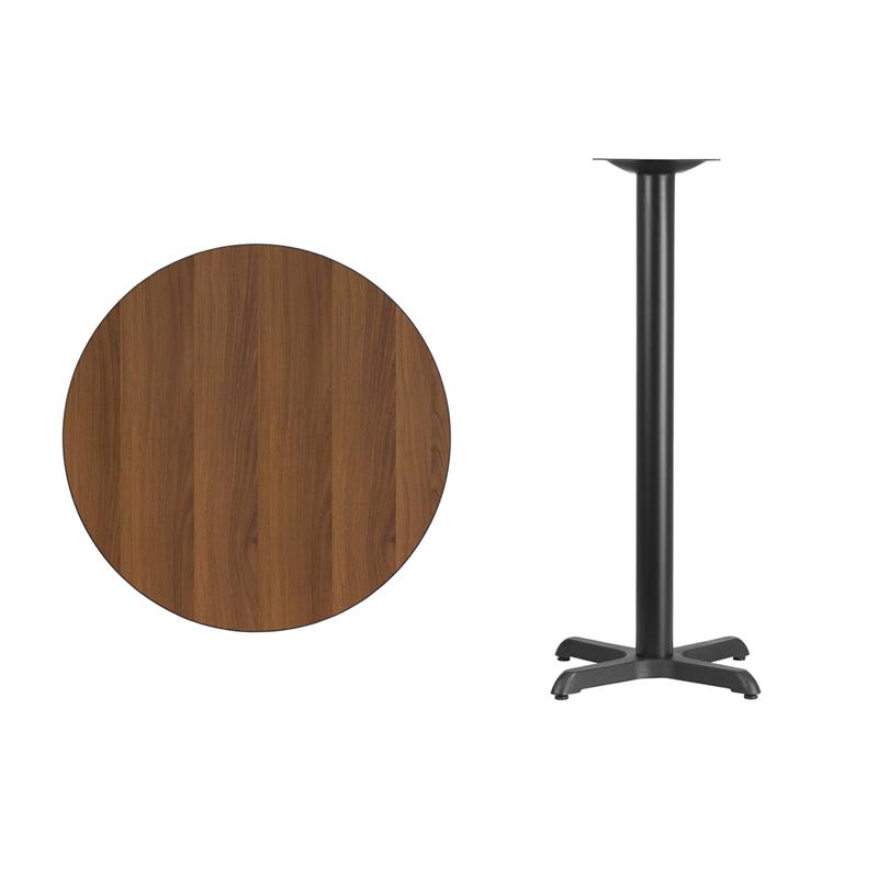 Flash Furniture 30” Round Walnut Laminate Table Top with 22” x 22” Bar Height Table Base – XU-RD-30-WALTB-T2222B-GG Hot on Sale