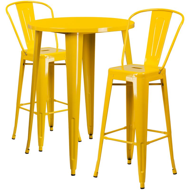 Flash Furniture 30” Round Yellow Metal Indoor-Outdoor Bar Table Set with 2 Cafe Stools – CH-51090BH-2-30CAFE-YL-GG Online Sale