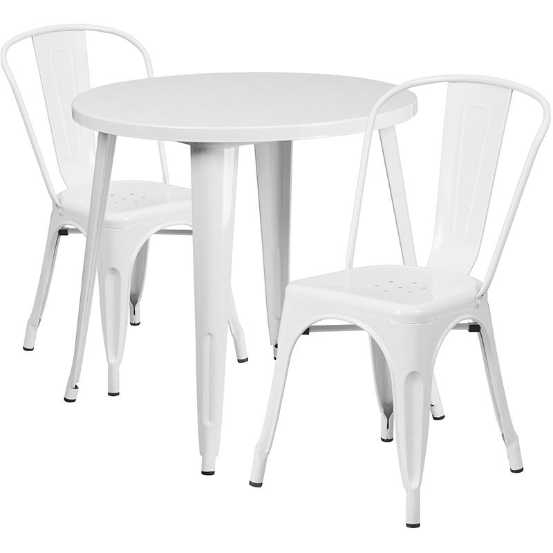 Flash Furniture 30” Round White Metal Indoor-Outdoor Table Set with 2 Cafe Chairs – CH-51090TH-2-18CAFE-WH-GG Online