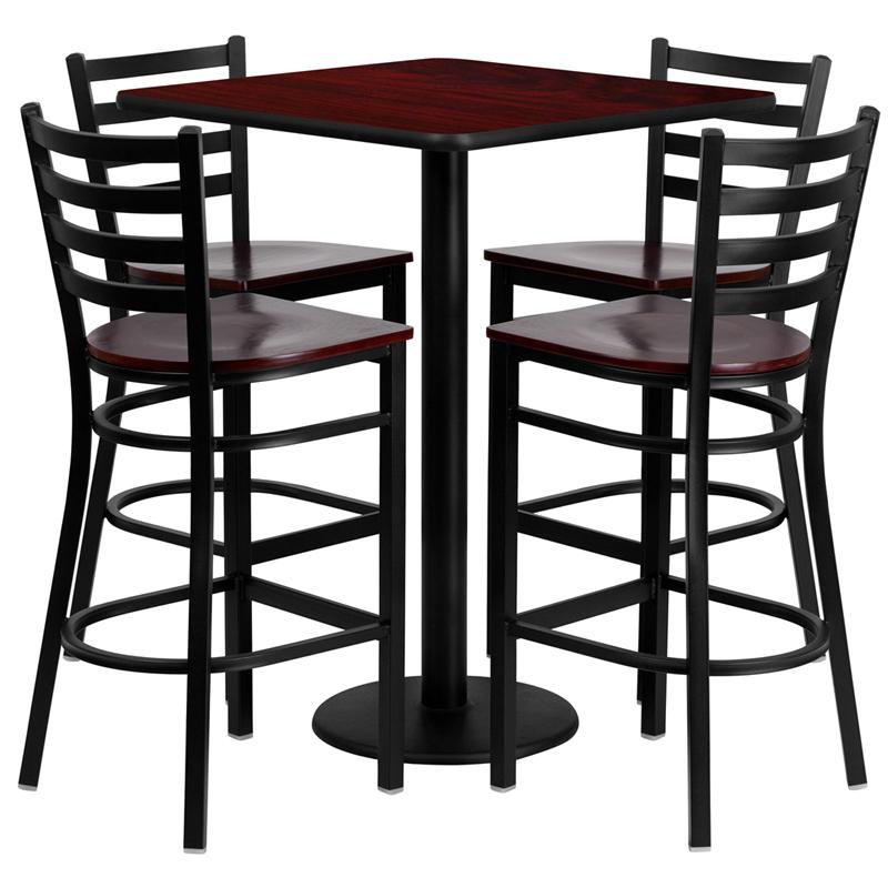 Flash Furniture 30” Square Mahogany Laminate Table Set with 4 Ladder Back Metal Barstools – Mahogany Wood Seat – MD-0014-GG Online now