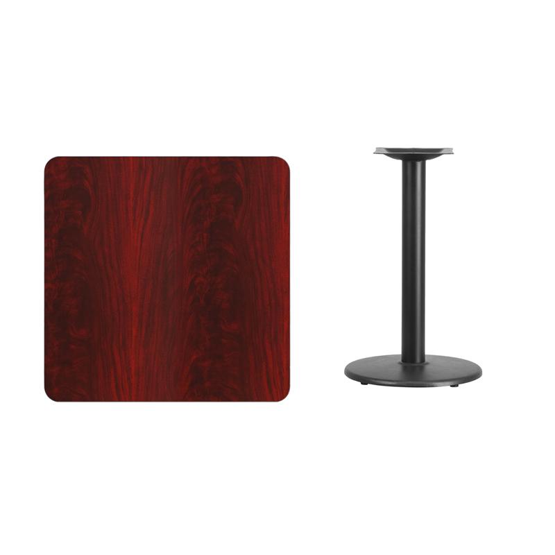 Flash Furniture 30” Square Mahogany Laminate Table Top with 18” Round Table Height Base – XU-MAHTB-3030-TR18-GG Supply