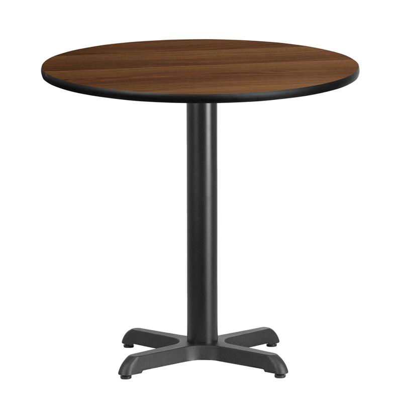 Flash Furniture 30” Round Walnut Laminate Table Top with 22” x 22” Table Height Base – XU-RD-30-WALTB-T2222-GG Online now