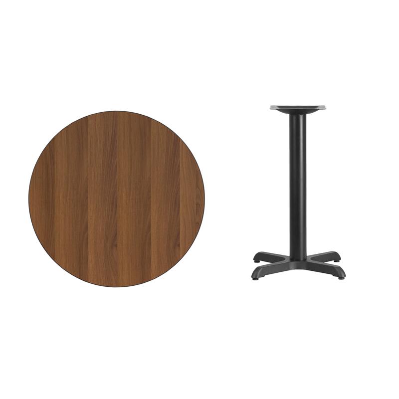 Flash Furniture 30” Round Walnut Laminate Table Top with 22” x 22” Table Height Base – XU-RD-30-WALTB-T2222-GG Online now